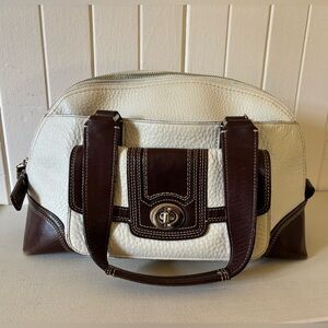 Coach Hampton Pebbled Leather Satchel Ivory and Brown